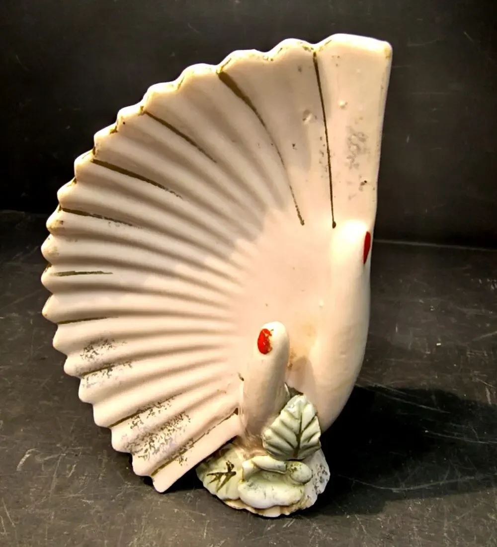 1961.  Vintage Pink Porcelain MCM Hand and Fan Jewelry Trinket Tray Decor